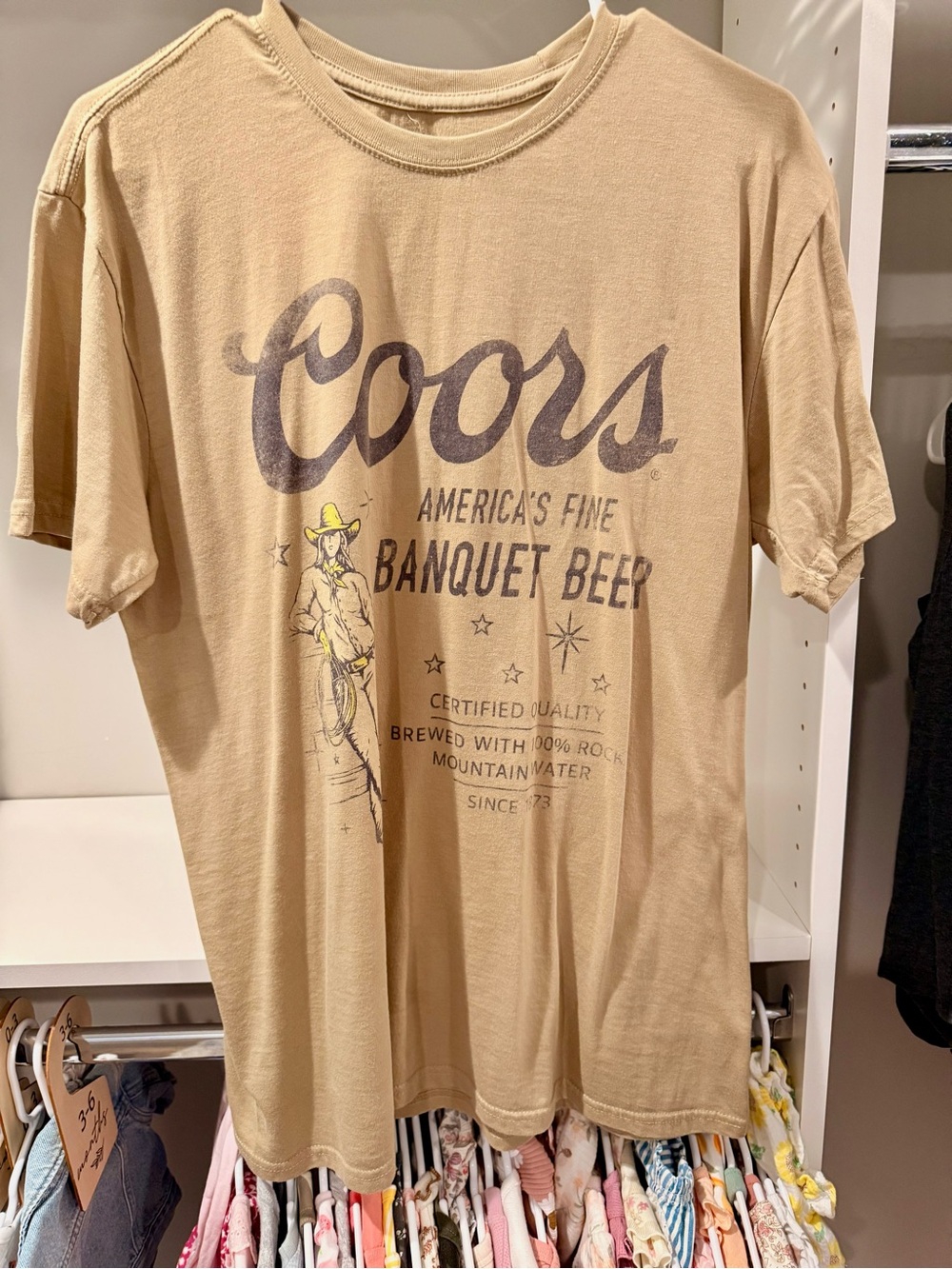 Women’s Beige Graphic Tee - Coors Banquet Beer